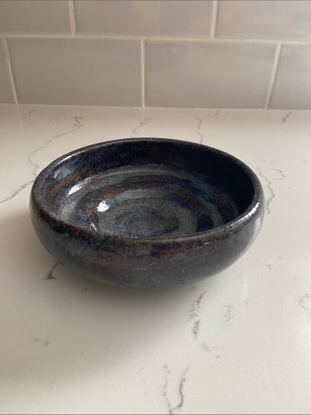 Vintage 1990 Signed Studio Pottery Bowl Blue Brown Stoneware